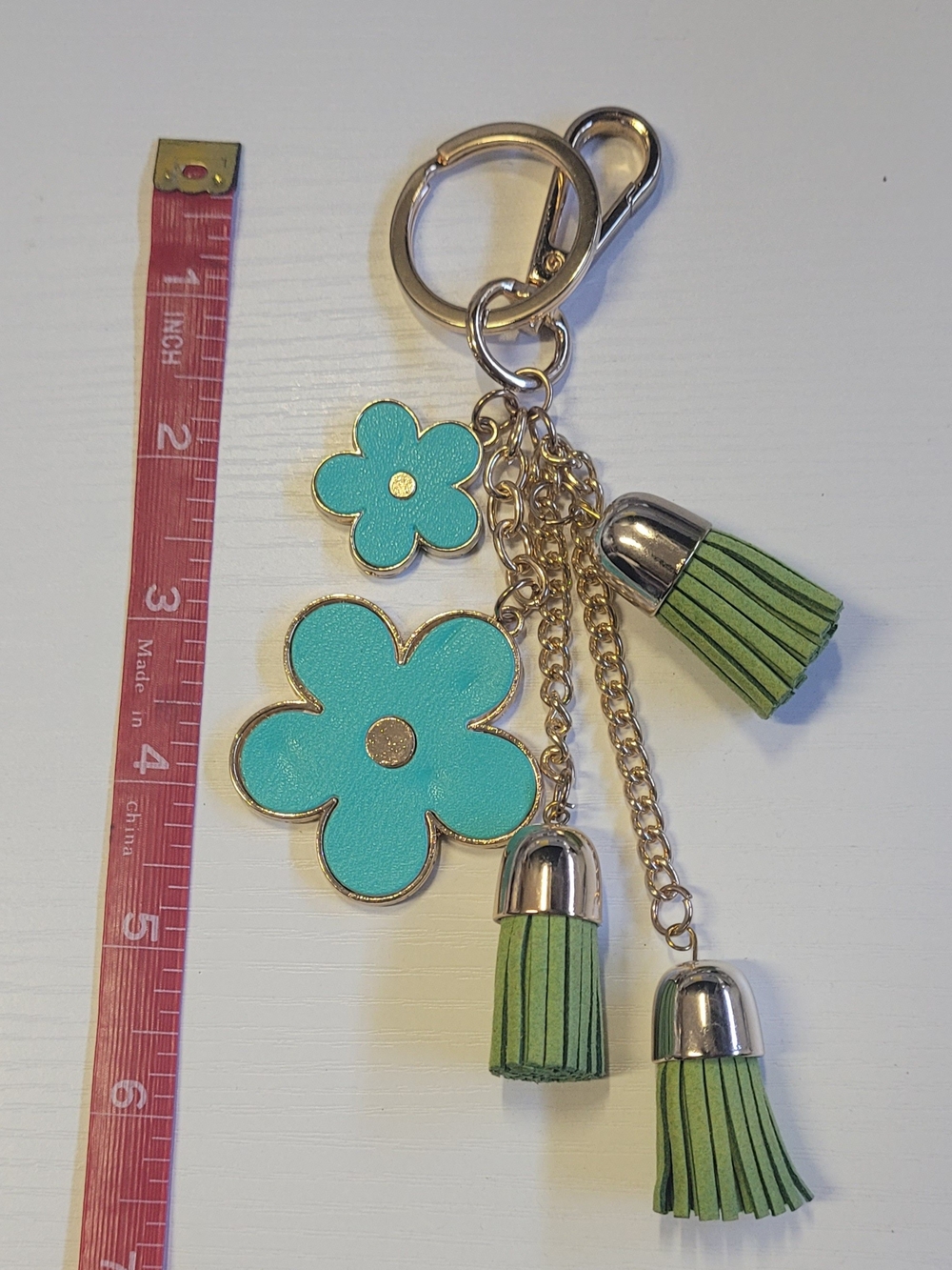 Aqua Flower Tassel Keychain Charm - Women Accessories